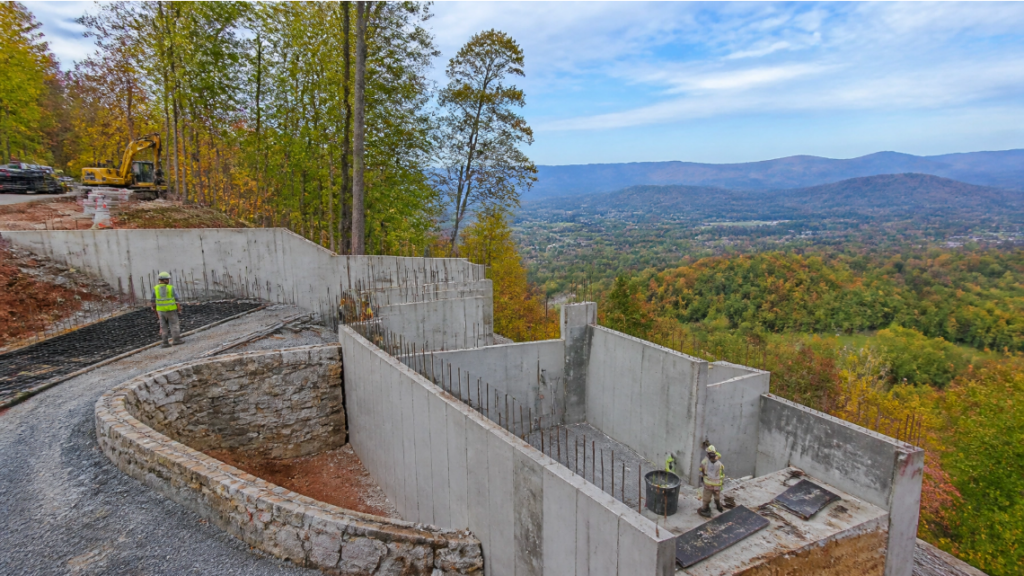 Custom home foundation under construction on a mountain homesite in Asheville, NC