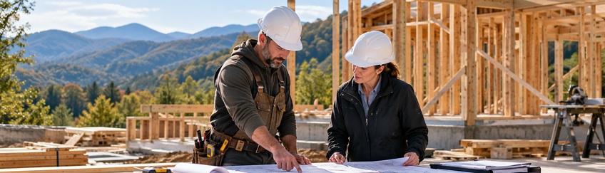 wo people going over plans at a construction site